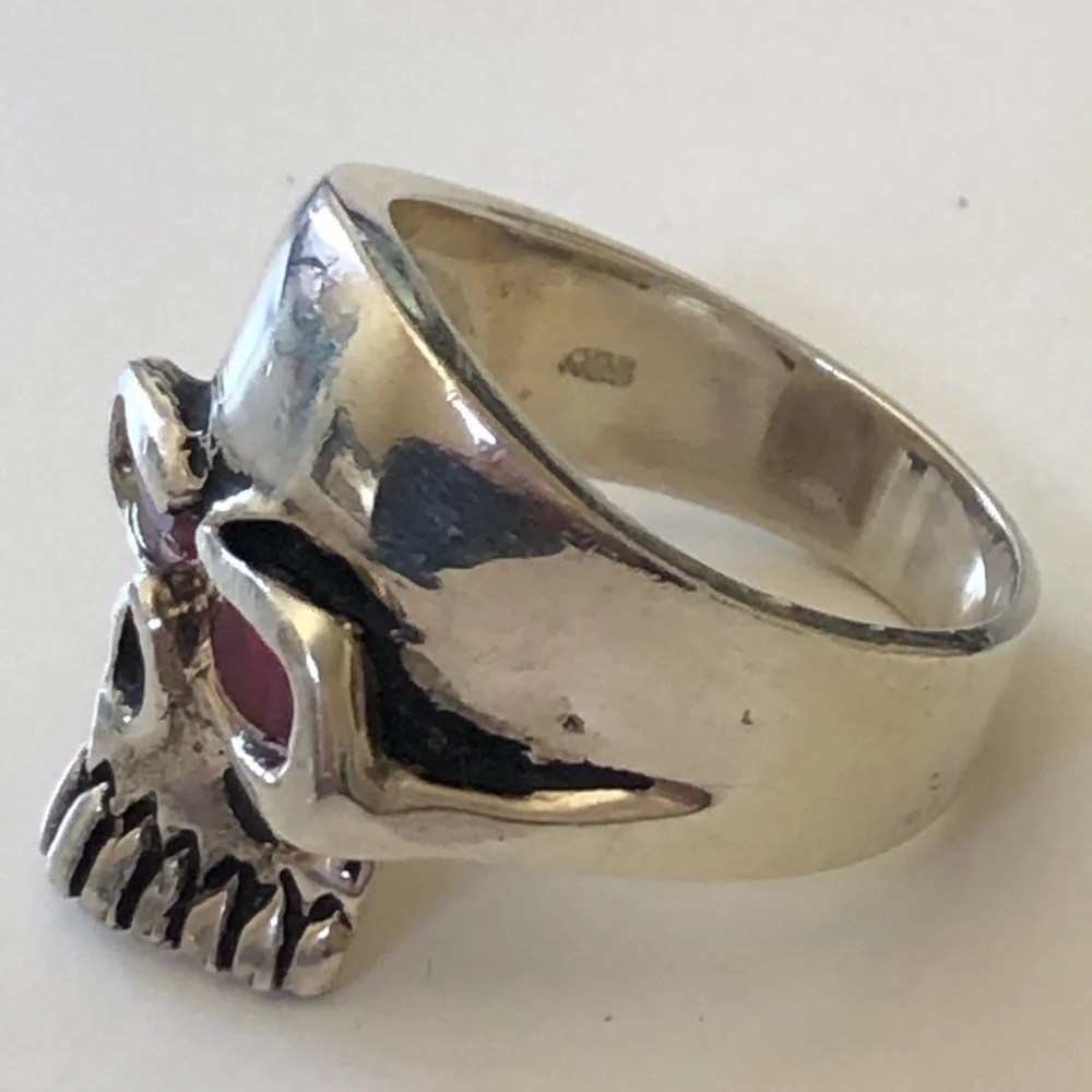 925 sterling silver skull biker ring red cubic zirconia cz stones eyes